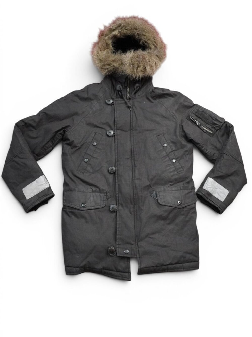 Alpha Industries Faux Fur Hooded‎ Military Parka Coat Black Size SMALL